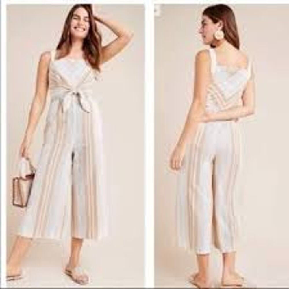 Anthropologie Savannah Striped Cropped Wide Leg Jumpsuit Size 4